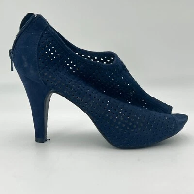 Madden Girl Mesh Back Zip Peep Toe Ankle Booty Dark Blue Preppy Size 8W - Image 1 of 4