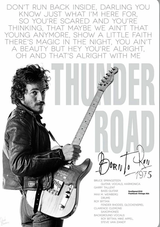 1975  Bruce Springsteen "Thunder Road/Born To Run" Release Promo Reprint Ad - Image 1 of 1