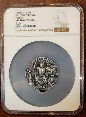 2016 NGC MS 70 NUIE $2 2oz Silver  #150 Roman Gods "JUIPITER" / Antiqued  - Image 1 of 3
