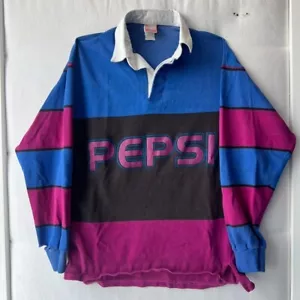 VTG 1980s PEPSI Rugby Polo Shirt Sz S Long Sleeve Color Block GRAIL - Picture 1 of 9
