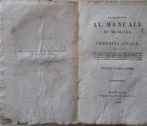 Supplemento Al Manuale Di Medicina E Chirurgia Legale F. Pasqualone 1820 Napoli - Foto 1 di 9