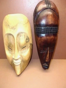 Two (2) VINTAGE Hand Carved WOODEN MASKS Tribal African/Indonesian Native Wood - Picture 1 of 12
