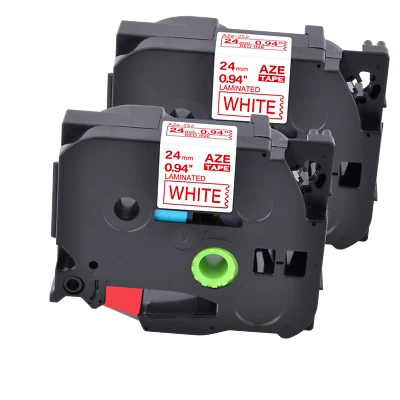 2PK Compatible with Brother P-Touch TZ252 TZe252 Red on White Tape 24mm Label - Image 1 of 4