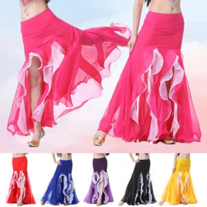 Women Sexy Belly Dance Skirt Half Dress Double Split Chiffon Skirt Performance - Picture 1 of 21