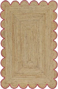 Jute Rug scallop design Rectangle Handmade Area Jute Carpet Mat for Home Decor - Picture 1 of 8