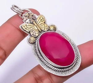 Ruby Simulated 925 Sterling Silver Butterfly Pendant 2.34" P81, Christmas Gift - Picture 1 of 6