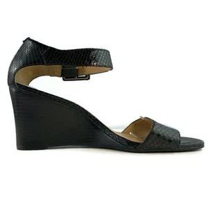 Talbots Black Snakeskin Textured Wedge Sandals Adjustable Strap Women’s 8M - Picture 1 of 8