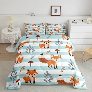 Fox Comforter Twin Size, Cute Fox Cartoon Bedding Set, Microfiber Duvet Set - Picture 1 of 7