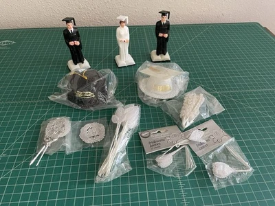 Vintage Wilton Graduation Cake Toppers And Gold Accent Beads - Image 1 of 4