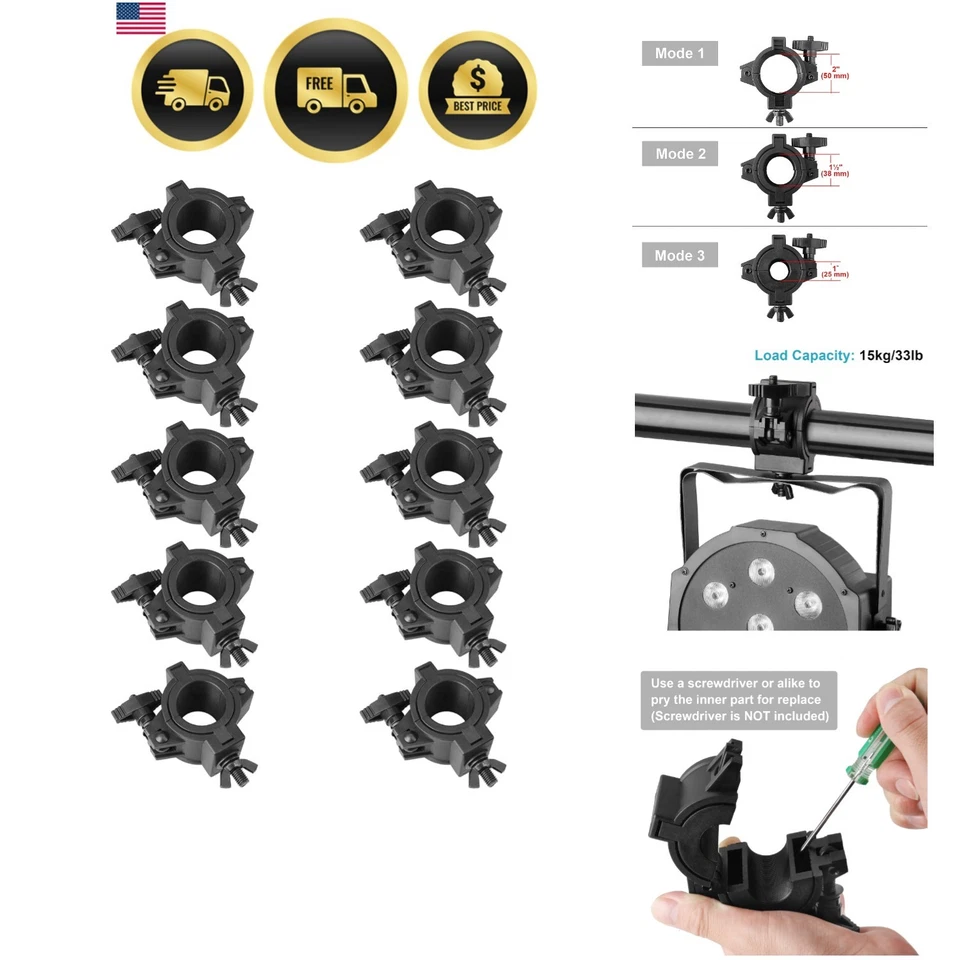 10pack Stage Lighting Clamps for DJ Lighting Products Plastic O Clamp Fit 3 Size