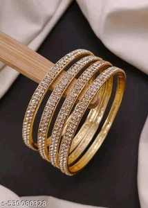 Brazalete Bollywood Chapado en Oro Kundan Chudiya Mujeres Joyería de Diseñador (4 Piezas) - Imagen 1 de 2