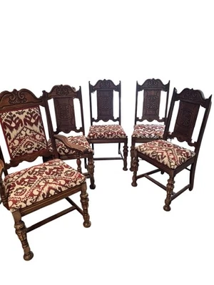 Juego de 5 sillas de comedor jacobeas antiguas envejecidas Foto 1 de 4
