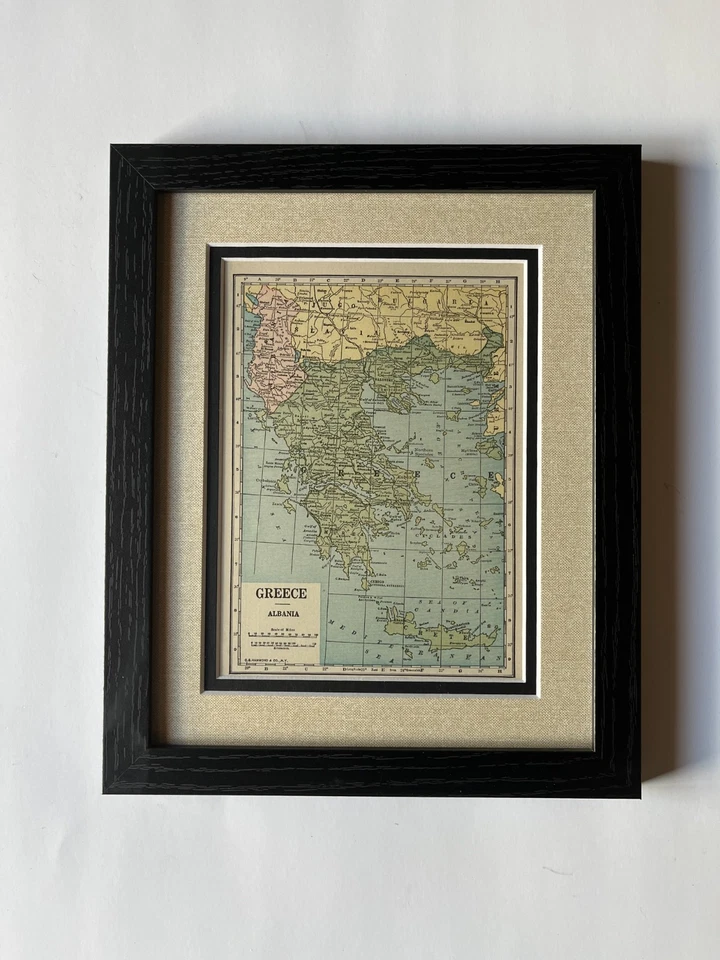 Mapa antiguo de Grecia y Albania de 1927 enmarcado/estera Dbl de C.S. Hammond VER DESCRIPCIÓN Foto 1 de 3