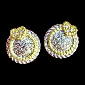 Judith Ripka Ohrstecker Sterlingsilber 18K Gold Diamant Herz rund - Bild 1 von 5