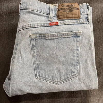Pantalones de mezclilla Wrangler para hombre 34x32 azul 5 estrellas premium flexible asiento relajado muslo 97FXVVB excelente Foto 1 de 4