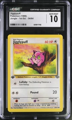 CGC 10 GEM MINT Jigglypuff 1999 Jungle 1st Edition 54/64 Pokemon Card - Image 1 of 2
