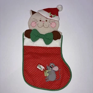 Vintage House of Hatten Kätzchen/Maus applizierter Weihnachtsstrumpf 11" x 6" - Bild 1 von 2