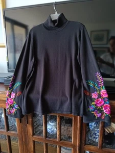 Linea Louis Dell'Olio Rollkragenpullover bestickt Glockenärmel Damen S schwarz - Bild 1 von 2