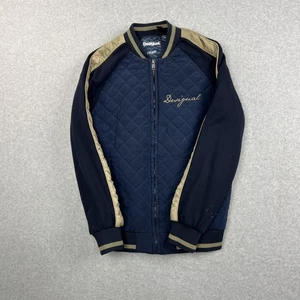 Desigual Jacket Mens Small Blue Navy Quilted Bomber Full Zip Gold Stripe Pockets - Bild 1 von 13