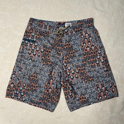 Patagonia Wavefarer Board Shorts Mens 32x10 Geometric Blue Orange Coastal Beachy - Image 1 of 4