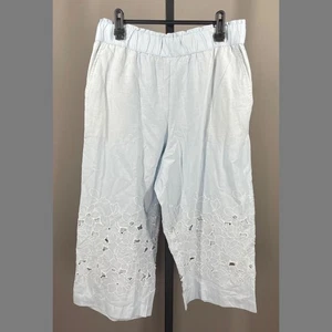 NEW Talbots Pants Womens Medium petite blue white cotton linen cropped floral - Picture 1 of 9