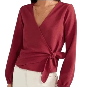 top madewell texture e filo manica lunga crepe avvolgente rosso donna taglia M - Foto 1 di 7