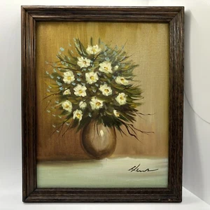 Original Painting Still Life Vase Bouquet Of Flowers White Yellow Framed 9x11 In - Picture 1 of 18