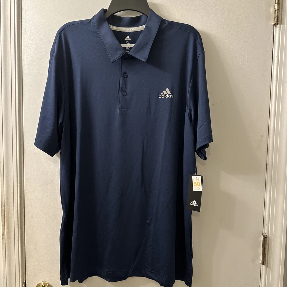 Adidas Mens Size Small Polo Golf Shirt Black ADVS20R772 UPF50 White Logo
