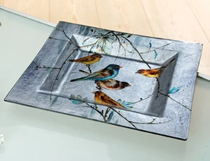 Teller Glas Deko Schale Birdy bunt 4 Größen NEU Glasschale Glasteller Dekoschale - Bild 1 von 2