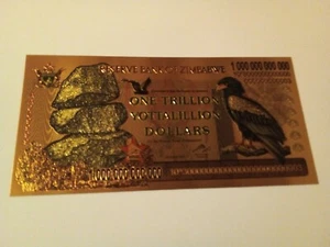 24kGold Plated Zimb $1 TrillionYottalillion Banknote. Great Novelty Item.FREEP&P - Picture 1 of 6