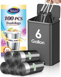6 Gallon 100pcs Strong Drawstring Trash Bags for Home Office Kitchen Bathroom - Picture 1 of 7