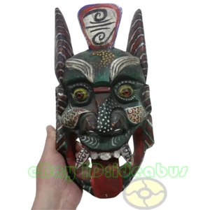 China Folk Art Wood Hand Carved Painted NUO MASK Walldecor-PanGu Deity 13.7"tall - Picture 1 of 12
