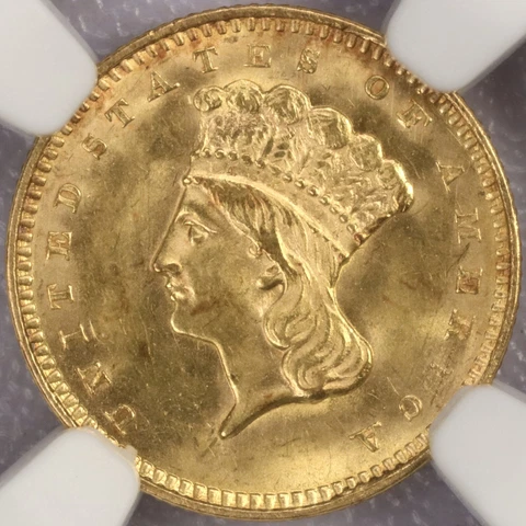 1857 Princess Head Gold Dollar - NGC MS 64 Cover