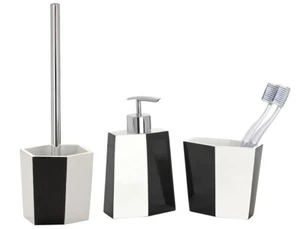 Bad Accessoires Set 3 tlg BiColor schwarz weiß, WC Garnitur Seifenspender Becher - Bild 1 von 5