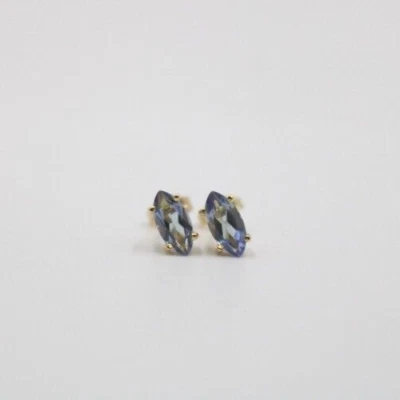 Delicados aretes de moda de piedras preciosas moradas marquesa tanzanita de oro amarillo de 14k Foto 1 de 4