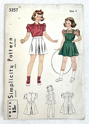 Vtg ORIGINAL Simplicity 3357 FF Pattern ©1940 Childs Blouse Shorts Jumper Sz 4 - Image 1 of 4