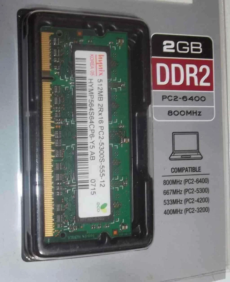 Hynix 512MB DDR2  DDR2 800MHz Memory RAM DIMM Notebook, PC6400 - Image 1 of 1