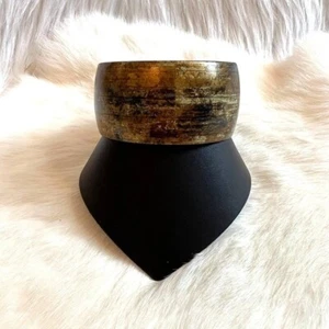 Grunge Bangle Bracelet Metallic Neutral Wide Cuff Lightweight Chunky 12873 - Picture 1 of 9