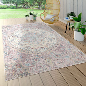 In- & Outdoor-Teppich Für Balkon Terrasse, Kurzflor Mit Orient-Muster In Rosa