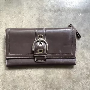 Coach Brown Leather Clutch Wallet Silver Buckle Credit Card Checkbook Vintage - Picture 1 of 12
