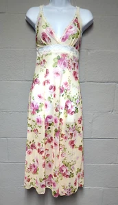 Y2K 90s Floral Rose Sheer Mesh Babydoll Maxi Dress Front Slir Ruffle Size S - Picture 1 of 16