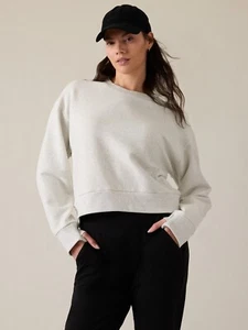 Sudadera ATHLETA Retroplush Revive Gris Niebla Algodón Jaspeado Cuello Redondo, Talla XS - Imagen 1 de 10
