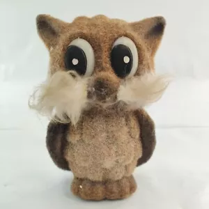 Rara scatola monete vintage metà secolo feltro floccato MOD gufo salvadanaio cambio decorazione uccellino - Foto 1 di 10