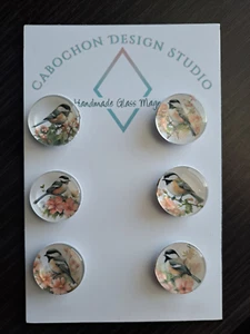 Floral Chickadee Glass Cabochon Magnets, HANDMADE Home Decor, Gift Idea, Bird - Picture 1 of 7