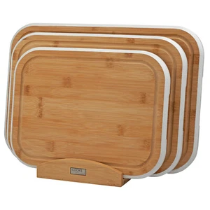 Bamboo Chopping Board 3 Piece Set & Wooden Stand White Edge Cooks Professional - Picture 1 of 5