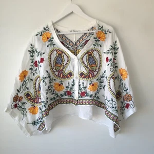 Zara 100 % Baumwolle bestickt Shirt Oversize Top Größe S Small 8 10  - Bild 1 von 5