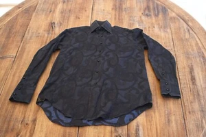 Camicia abito couture italiana 17 43 nero blu paisley manica lunga slim fit - Foto 1 di 8