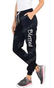 NEU DAMEN BLESSED FLEECE JOGGER CHRISTIAN JESUS GYM SWEATPANTS SWEAT PANTS - Bild 1 von 11