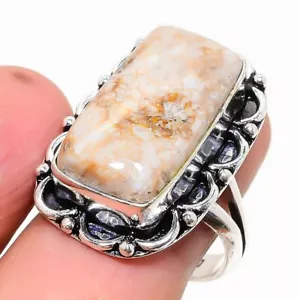 Natural Fossil Coral Gemstone 925 Sterling Silver Ring Size 10 E855 - Picture 1 of 5