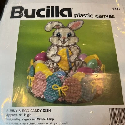 Bucilla Easter Bunny Candy Dish Kit 6121 Plastic Canvas 1994 Craft Needlepoint - Image 1 of 4